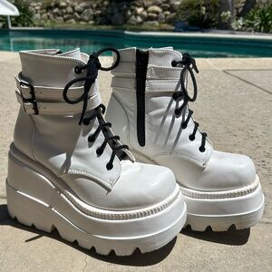 Demonia Shaker 52 White Platform Rave Boots